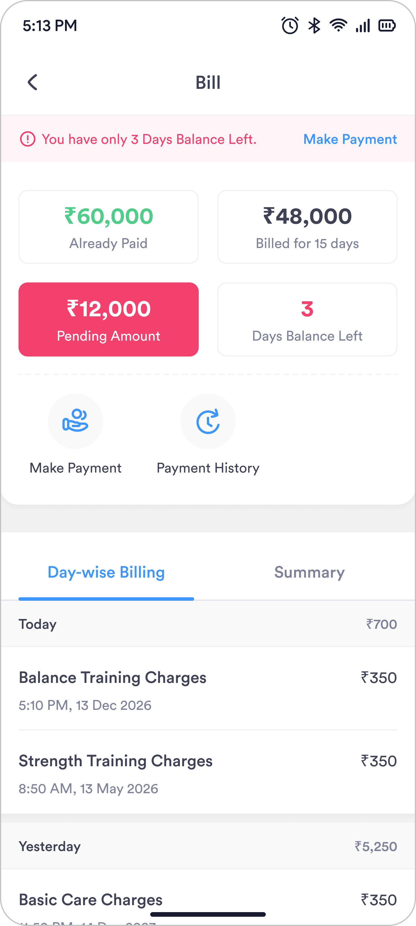 The first Billing Details screen