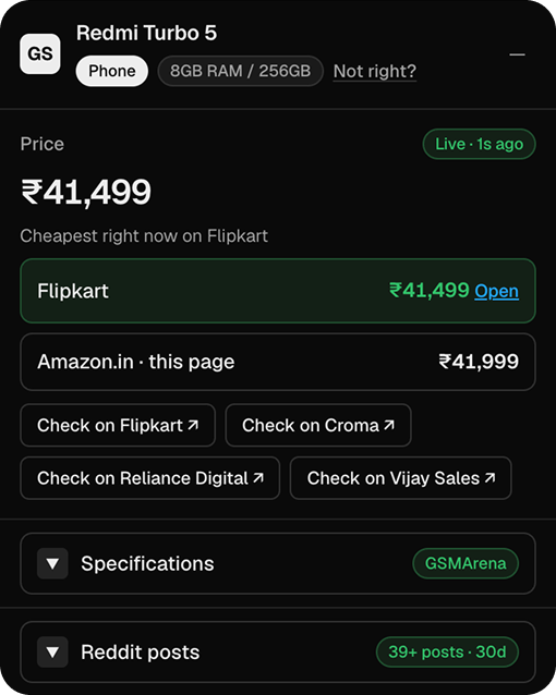 The extension showing live prices beside a product page