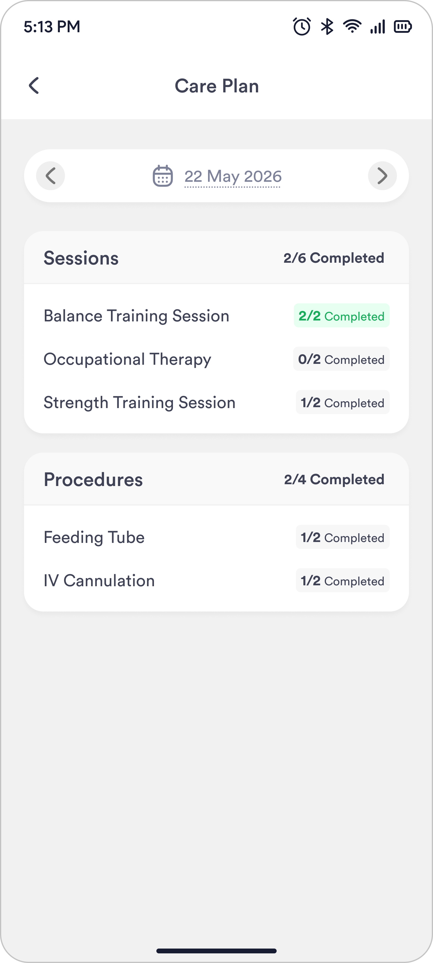 The final Care Plan screen